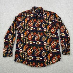 Piombo Shirt‎ Mens XL Multicolor Aztec Southwestern Long Sleeve Button Up Cotton